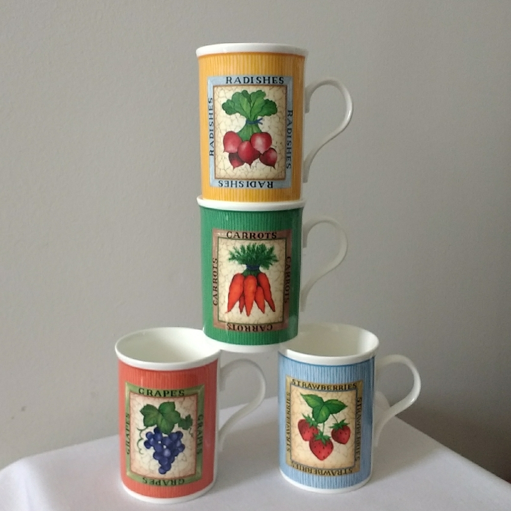 Vibrant Vegetable and Fruit Fine Bone China Mug Collection